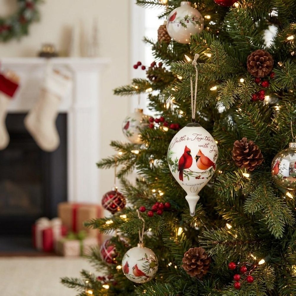 White And Red Glass Finial Ornament - with Captivating Animal Theme