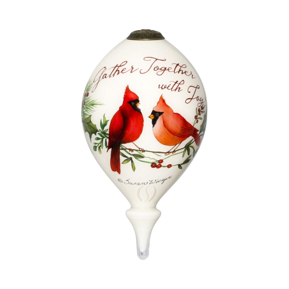 White And Red Glass Finial Ornament - with Captivating Animal Theme