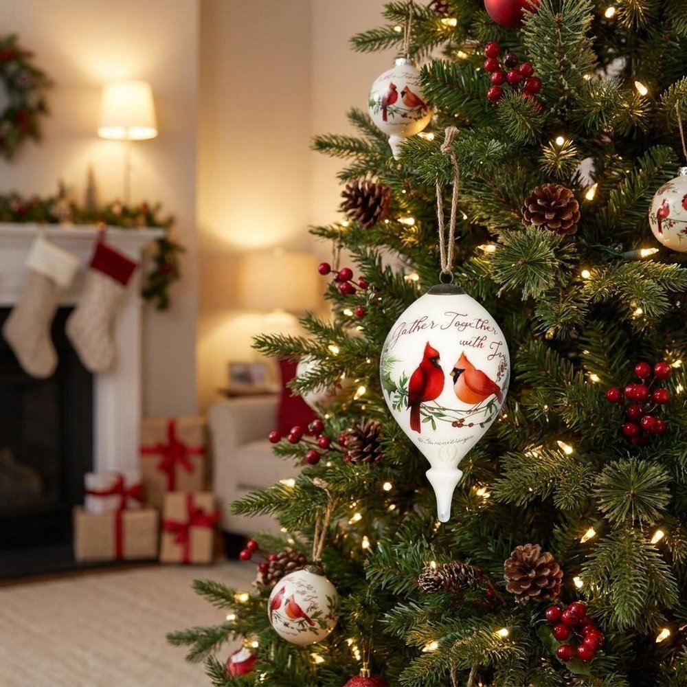 White And Red Glass Finial Ornament - with Captivating Animal Theme