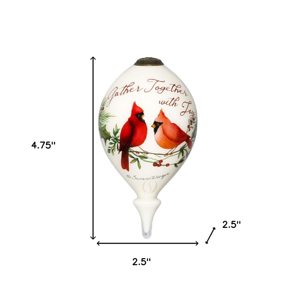 White And Red Glass Finial Ornament - with Captivating Animal Theme