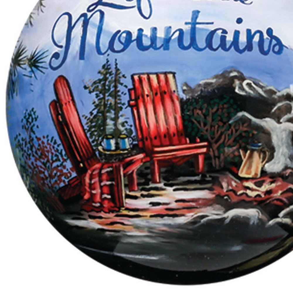Scenic Life is Better in the Mountains Hand Painted Mouth Blown Glass Ornament close-up detail
