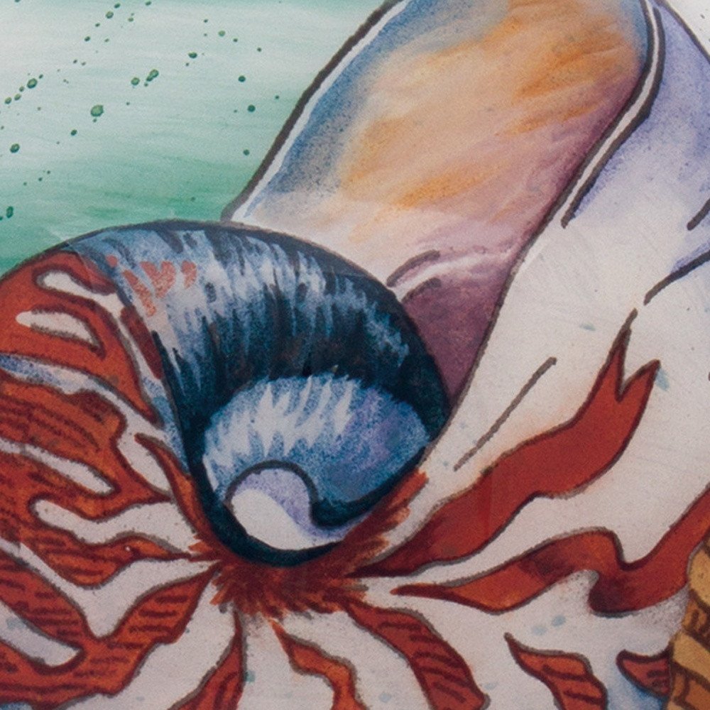Sea Shell Hand Painted Mouth Blown Glass Ornament in a home interior