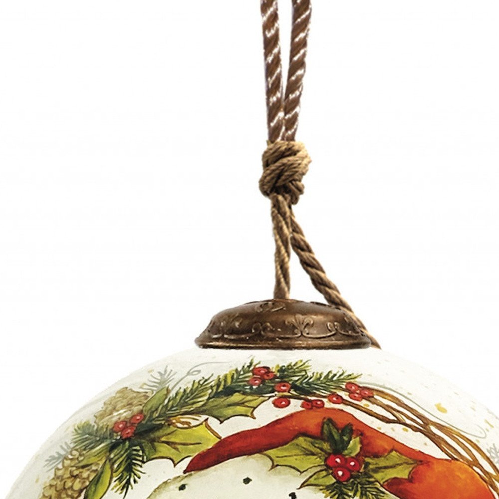Winter Wreath Forest Santa Hand Painted Mouth Blown Glass Ornament on a white background