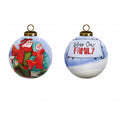 Snowman Family Bless Our Family Wordings Hand Painted Mouth Blown Glass Ornament on a white background