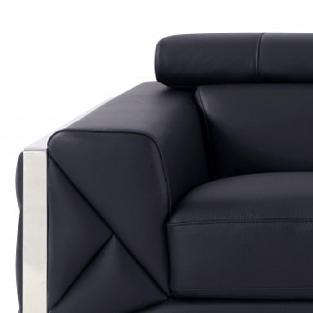 75" Black And Silver Italian Leather Loveseat