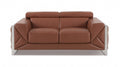 75" Camel And Silver Italian Leather Loveseat