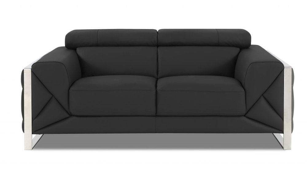 75" Gray And Silver Italian Leather Loveseat on a white background