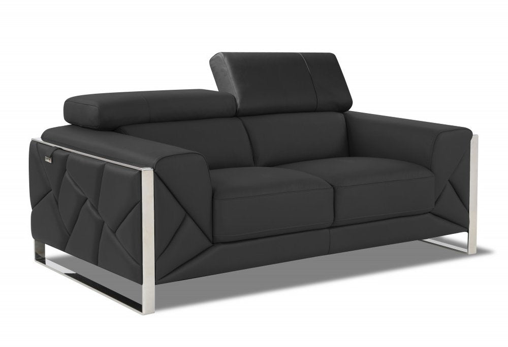 75" Gray And Silver Italian Leather Loveseat on a white background