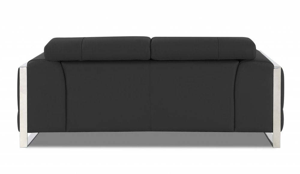 75" Gray And Silver Italian Leather Loveseat on a white background