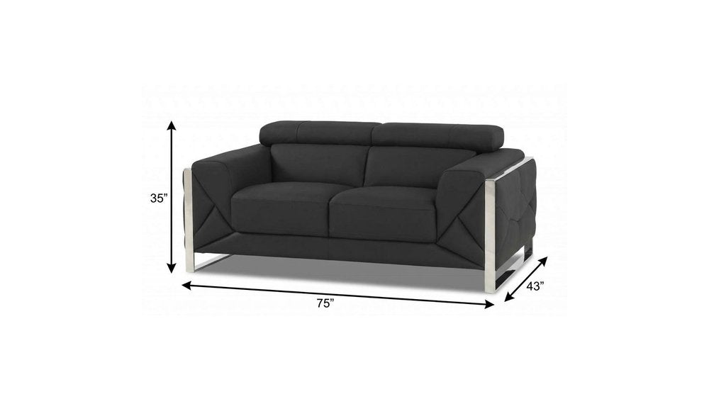 75" Gray And Silver Italian Leather Loveseat on a white background