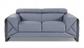 75" Light Blue And Black Italian Leather Loveseat on a white background