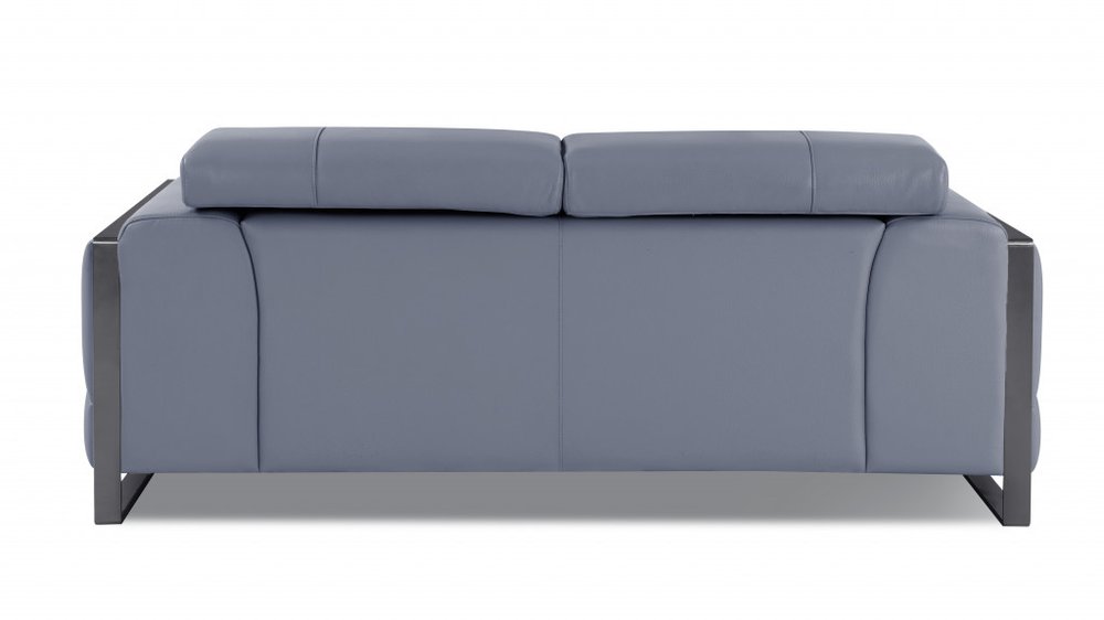 75" Light Blue And Black Italian Leather Loveseat on a white background