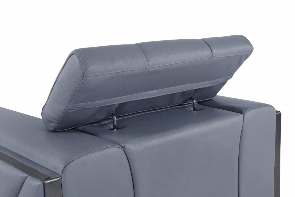 75" Light Blue And Black Italian Leather Loveseat on a white background