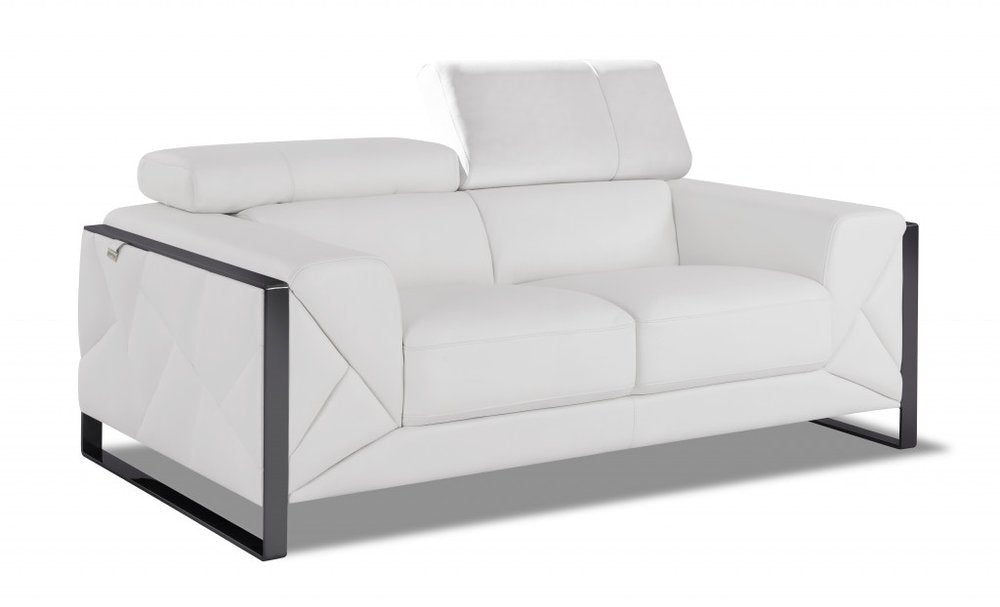 75" White And Black Italian Leather Loveseat on a white background