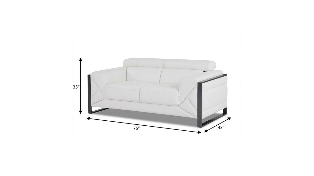 75" White And Black Italian Leather Loveseat on a white background