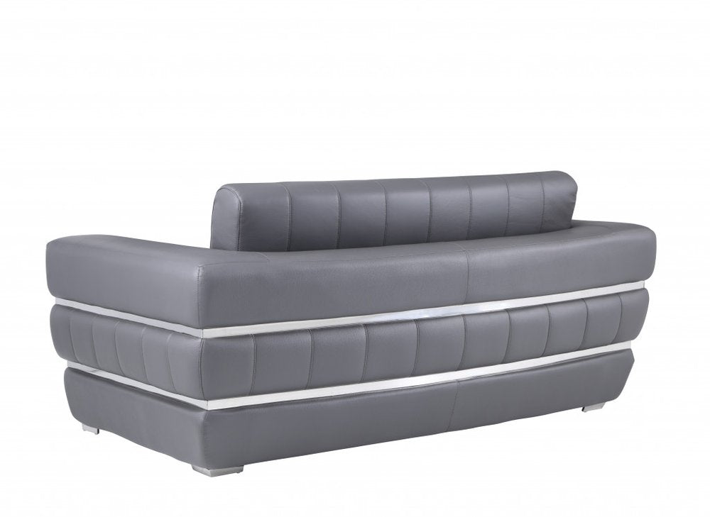 75" Gray And Silver Italian Leather Loveseat - 35" H x 75" W x 44" D