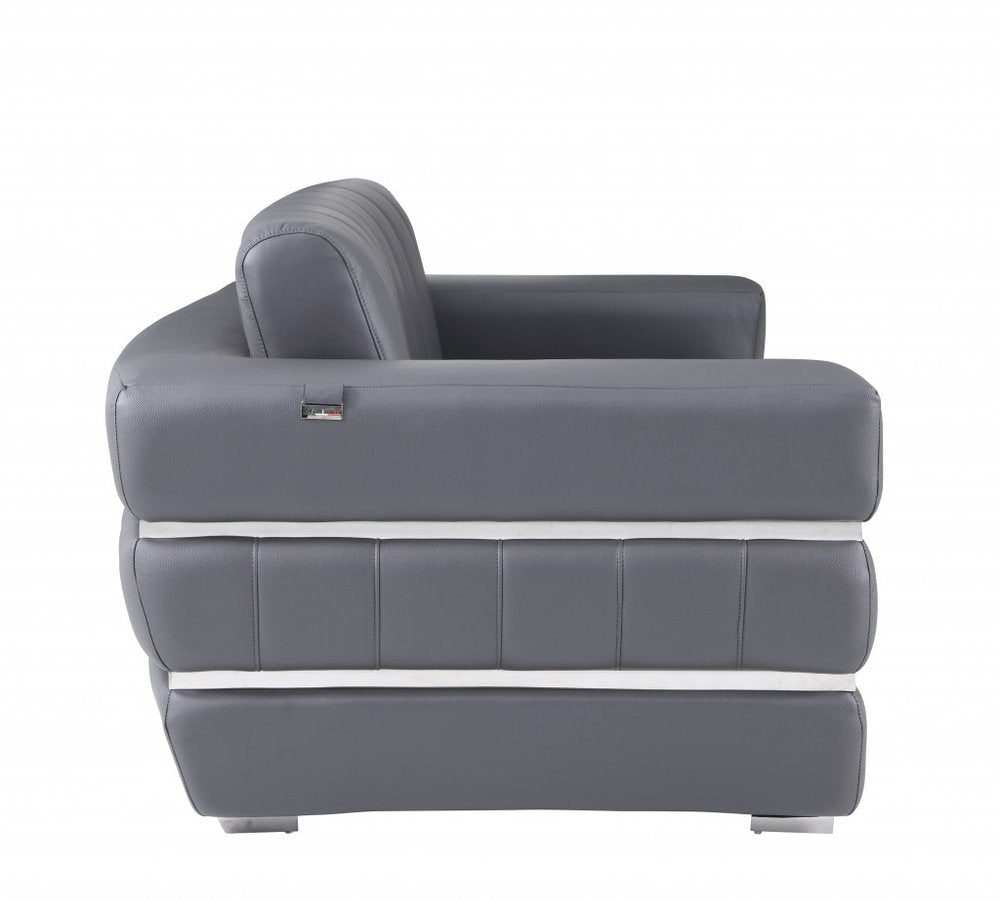 75" Gray And Silver Italian Leather Loveseat - 35" H x 75" W x 44" D