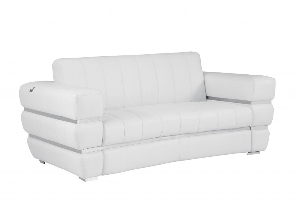 75" White And Silver Italian Leather Loveseat on a white background