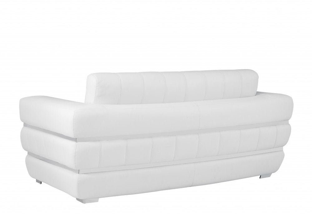 75" White And Silver Italian Leather Loveseat on a white background