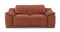 72" Camel And Silver Italian Leather Power Reclining Loveseat on a white background