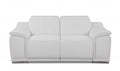 72" White And Silver Italian Leather Power Reclining Loveseat on a white background