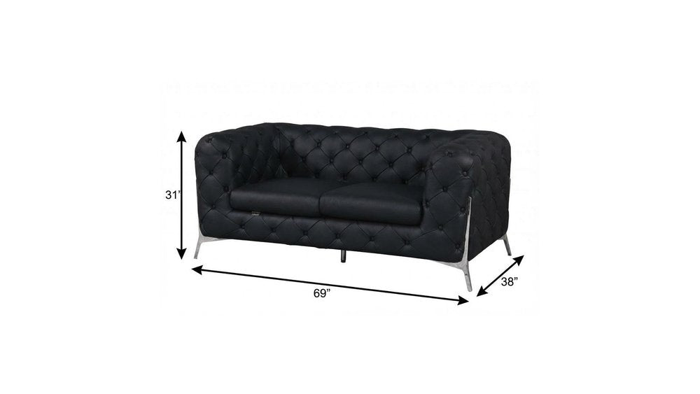 69" Black And Silver Italian Leather Loveseat