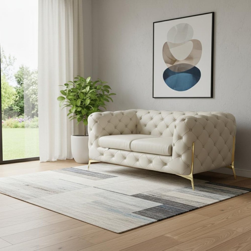 69" Beige And Gold Italian Leather Loveseat