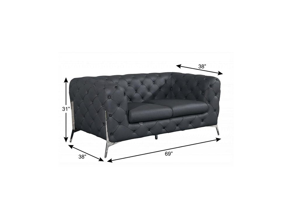 69" Gray And Silver Italian Leather Loveseat