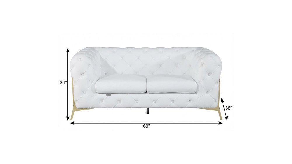 69" White And Gold Italian Leather Loveseat