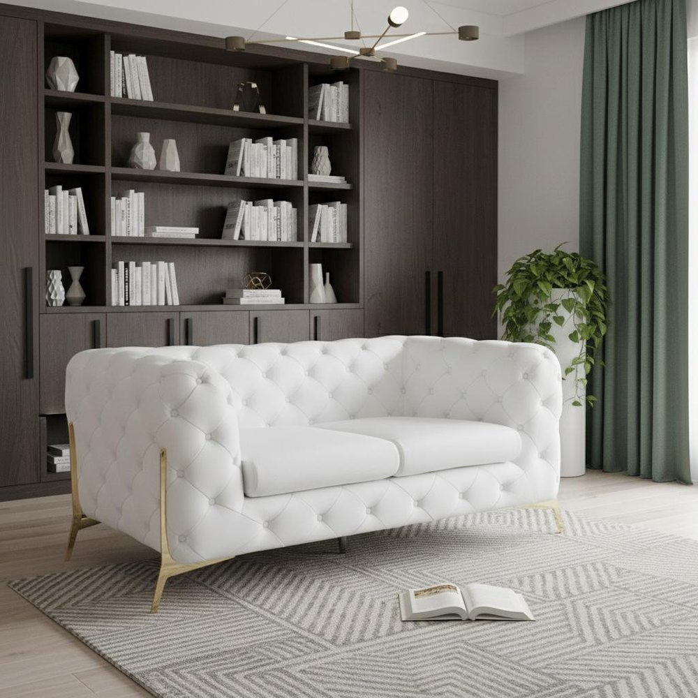 69" White And Gold Italian Leather Loveseat