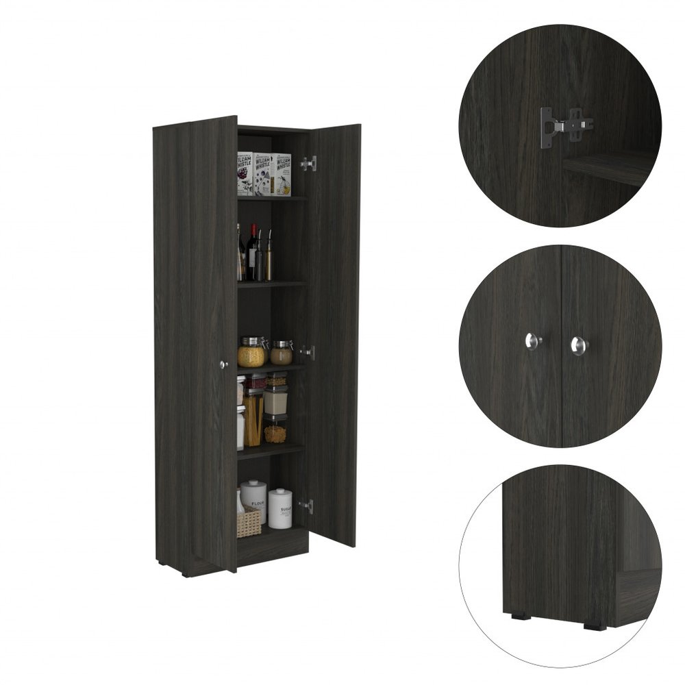 71" Dark Brown Wood Pantry Or Storage Closet on a white background