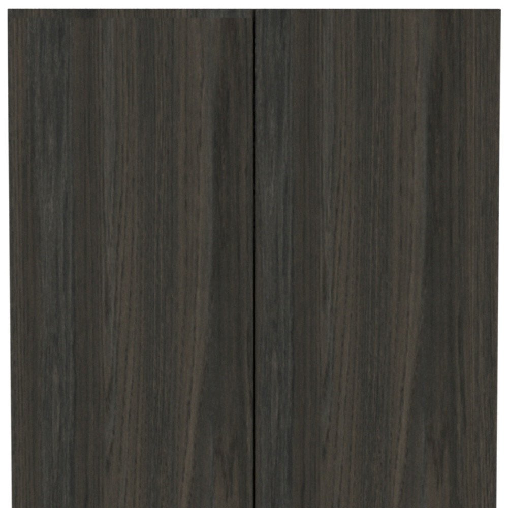 71" Dark Brown Wood Pantry Or Storage Closet close-up detail