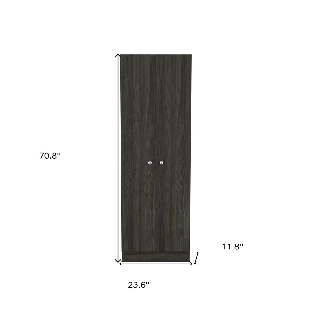 71" Dark Brown Wood Pantry Or Storage Closet on a white background