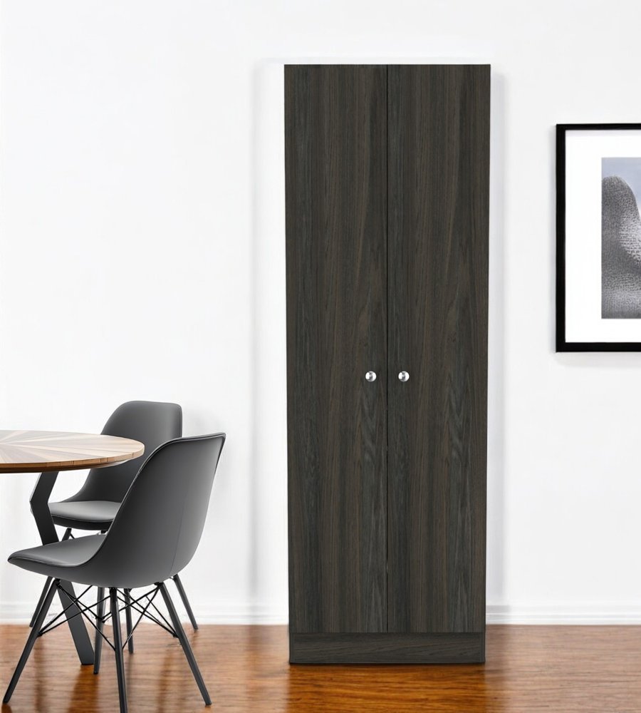71" Dark Brown Wood Pantry Or Storage Closet on a white background