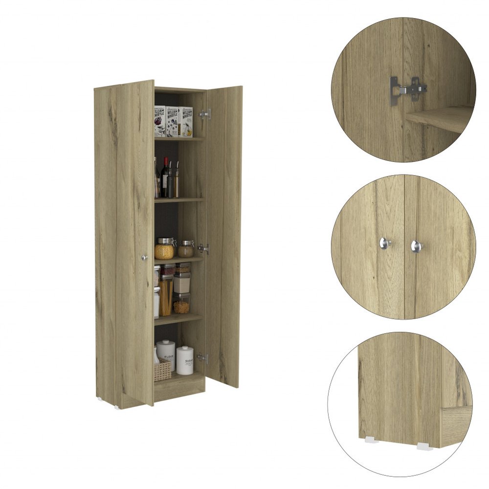 71" Oak Wood Pantry Or Storage Closet on a white background