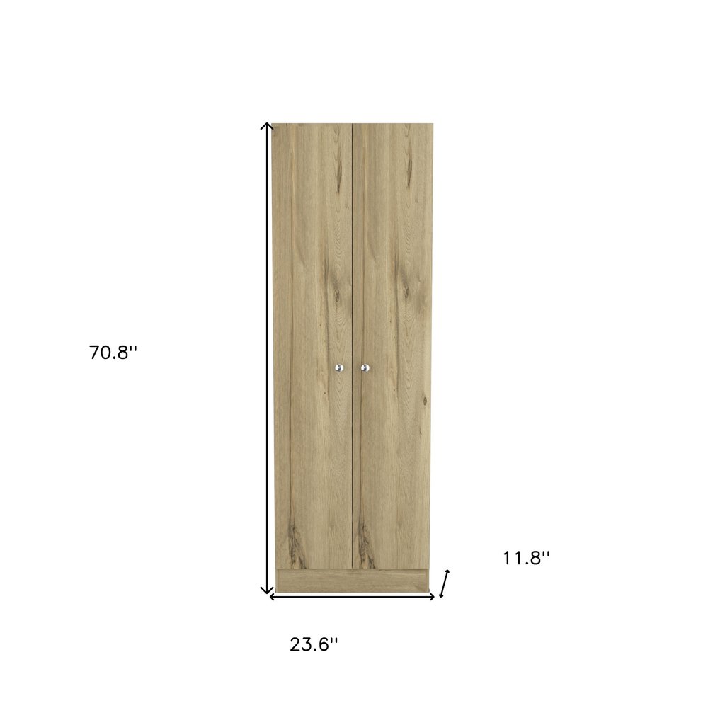 71" Oak Wood Pantry Or Storage Closet on a white background