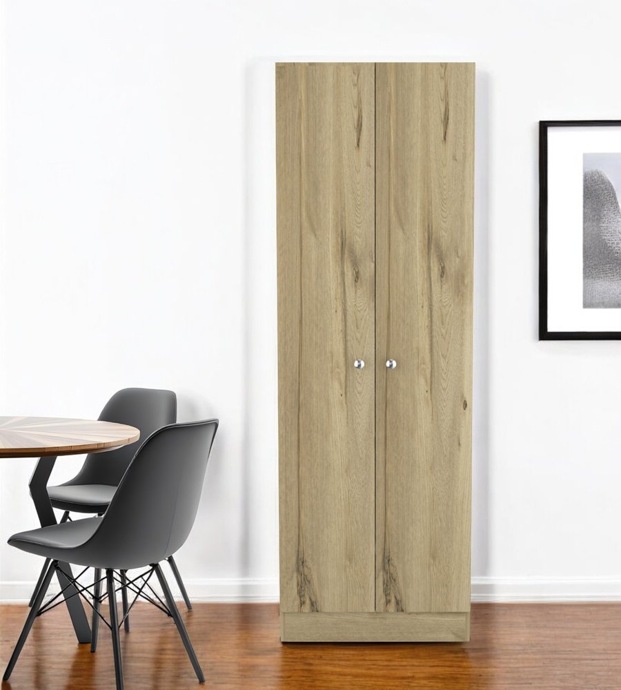 71" Oak Wood Pantry Or Storage Closet on a white background
