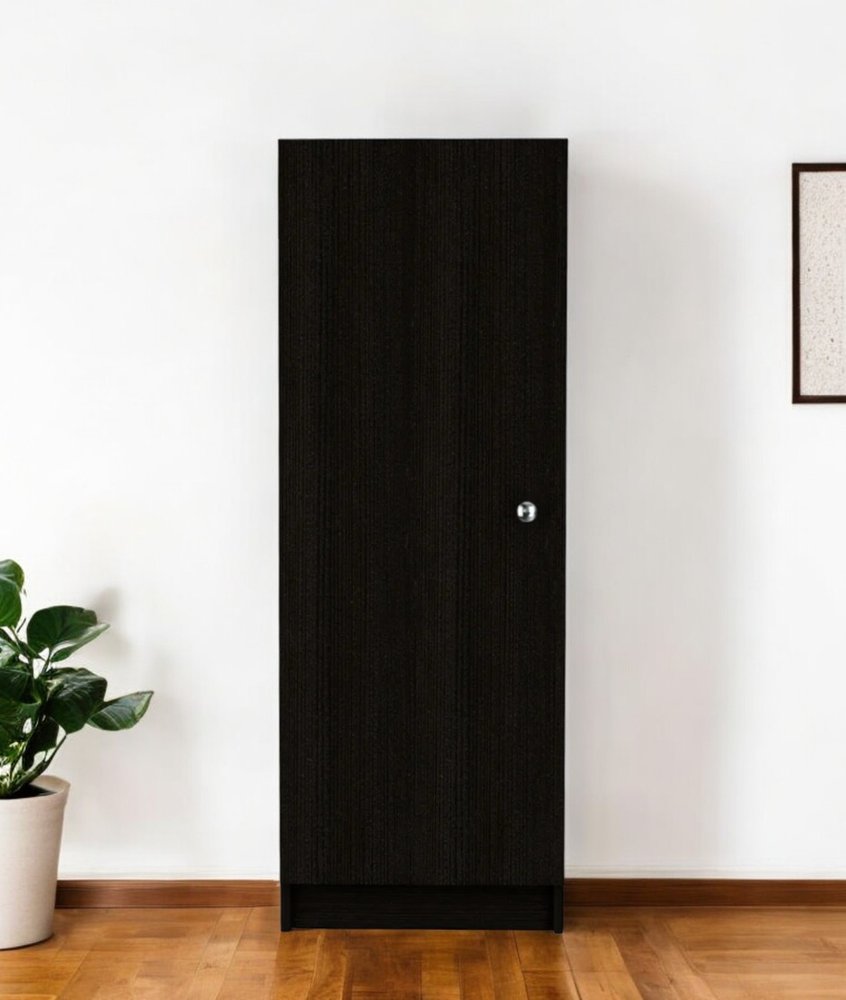47" Black Wood Pantry Or Storage Closet. Cabinet isolated on a plain white background, in a black wood finish.
