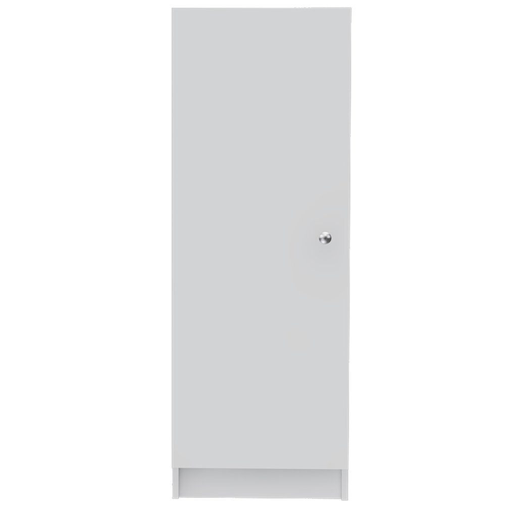 47" White Wood Pantry Or Storage Closet. Cabinet isolated on a plain white background, showing a white wood surface.