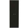 71" Black Wood Pantry Or Storage Closet on a white background
