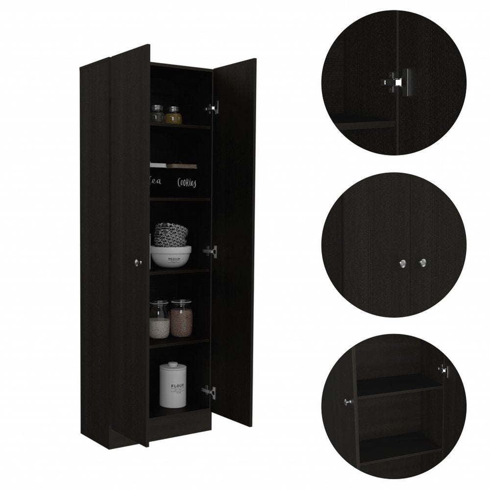 71" Black Wood Pantry Or Storage Closet on a white background
