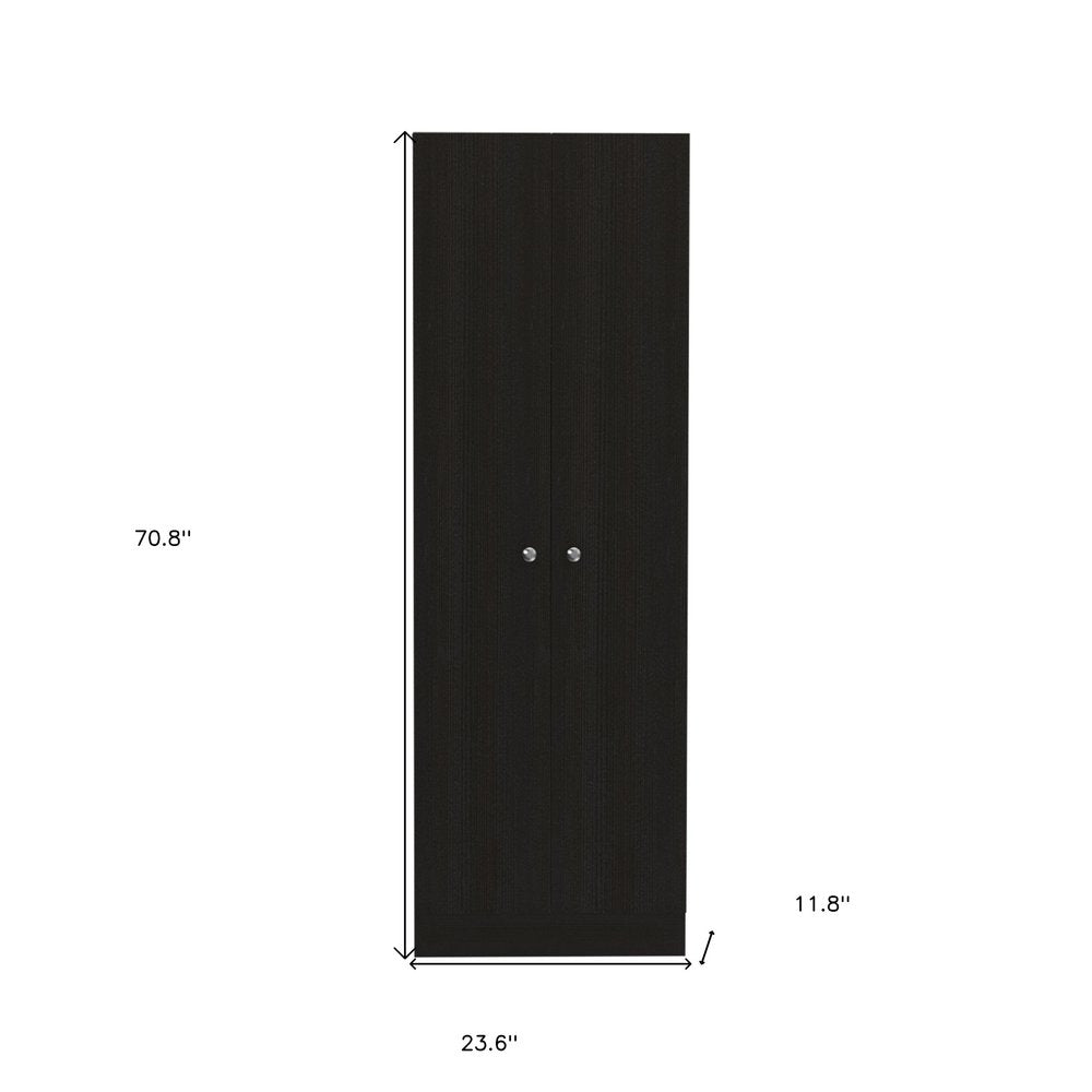 71" Black Wood Pantry Or Storage Closet on a white background