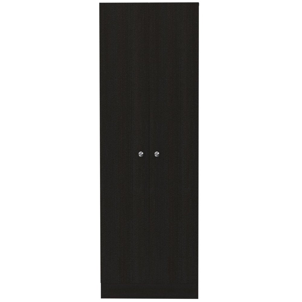 71" Black Wood Pantry Or Storage Closet on a white background