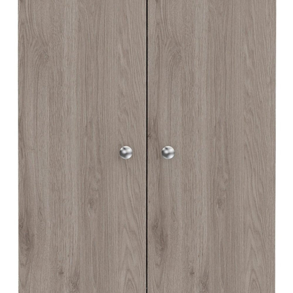 71" Light Gray Wood Pantry Or Storage Closet close-up detail