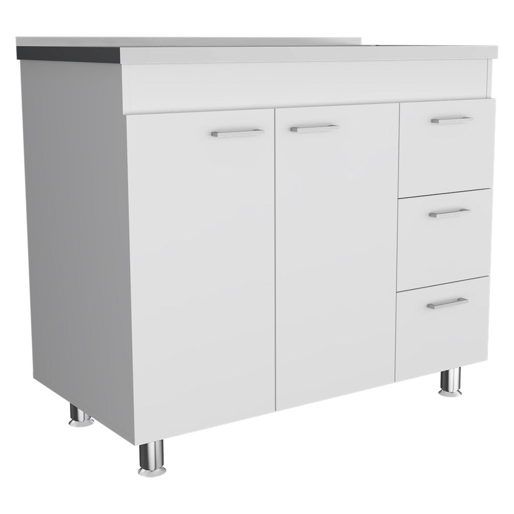 39" Silver and White Wood Console Accent Cabinet With Two Doors And Three Drawers