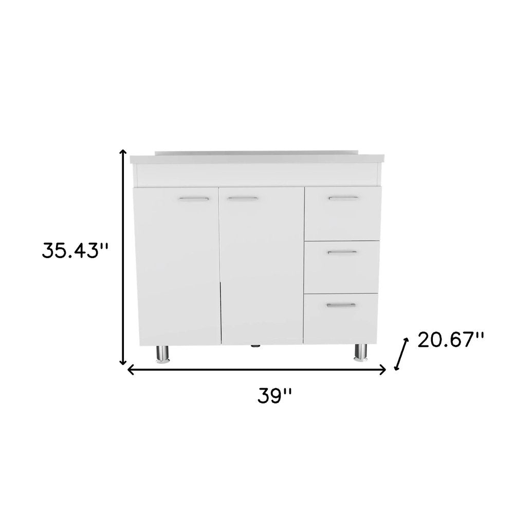 39" Silver and White Wood Console Accent Cabinet With Two Doors And Three Drawers