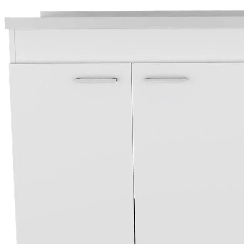 39" Silver and White Wood Console Accent Cabinet With Two Doors And Three Drawers