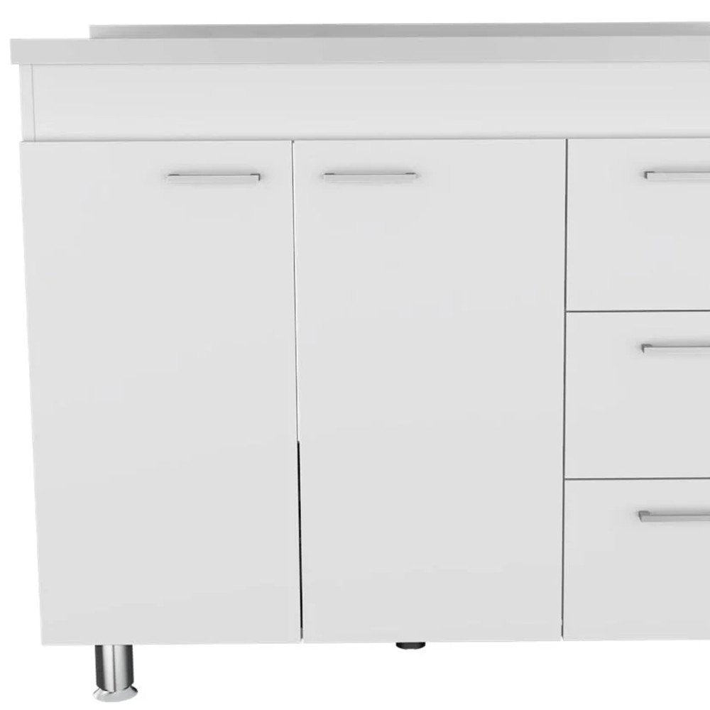39" Silver and White Wood Console Accent Cabinet With Two Doors And Three Drawers