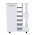 White Rolling Bar Cart With Wine Storage on a white background
