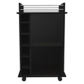 Black Rolling Bar Cart With Wine Storage on a white background
